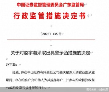 ​因违规约定收益分成 中山证券一营业部前员工遭罚